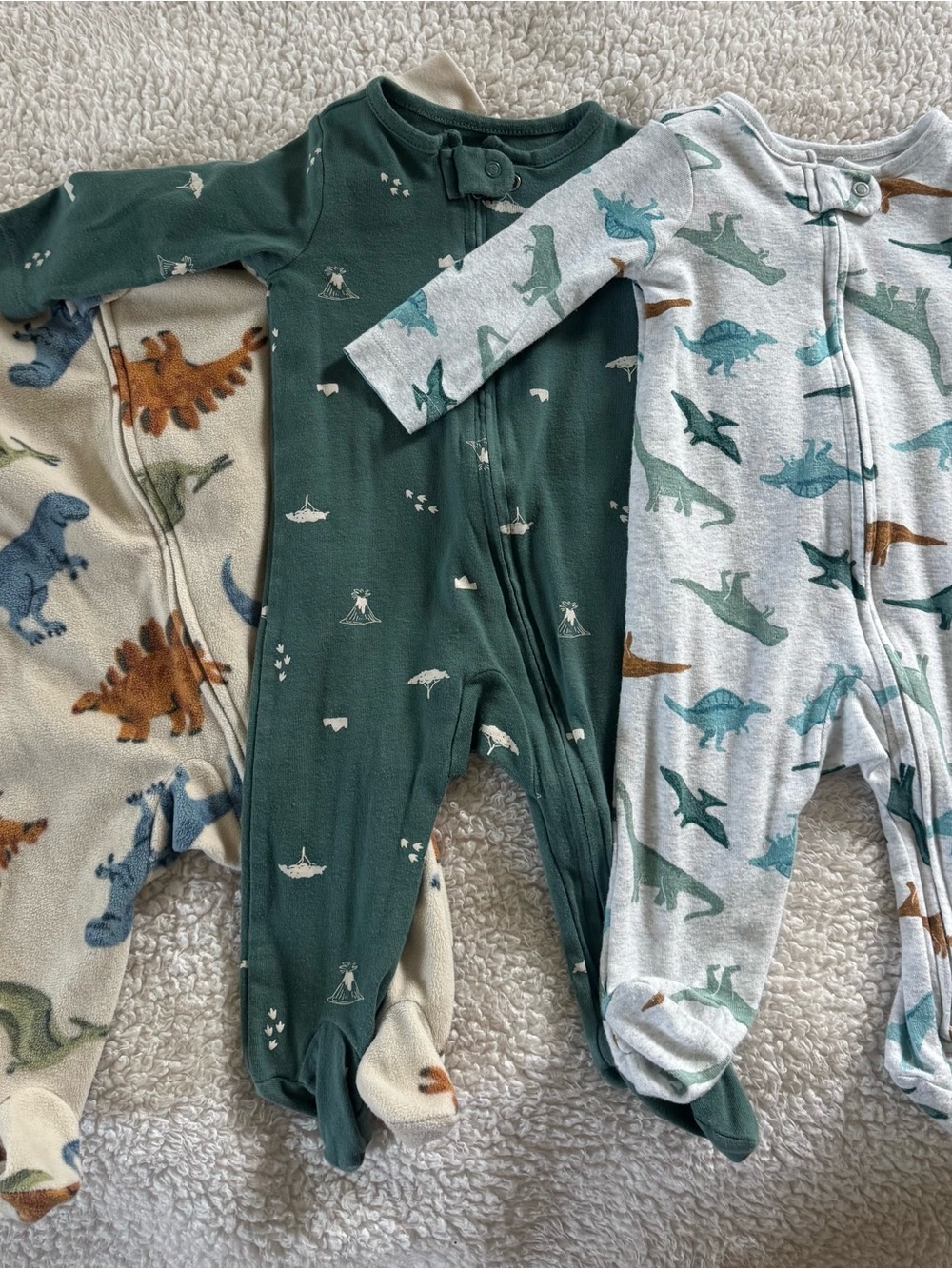 Dino Print One-Piece Footsie’s Set of 3